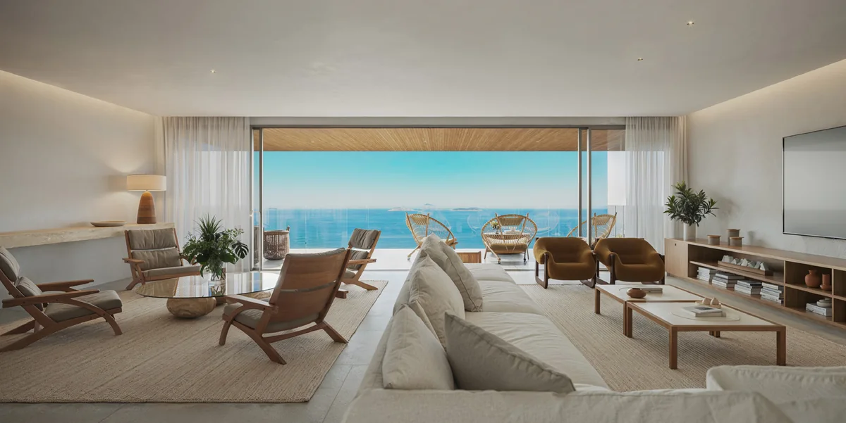Living do apartamento 701 do VIE Vieira Souto 432 com vista para o mar de Ipanema