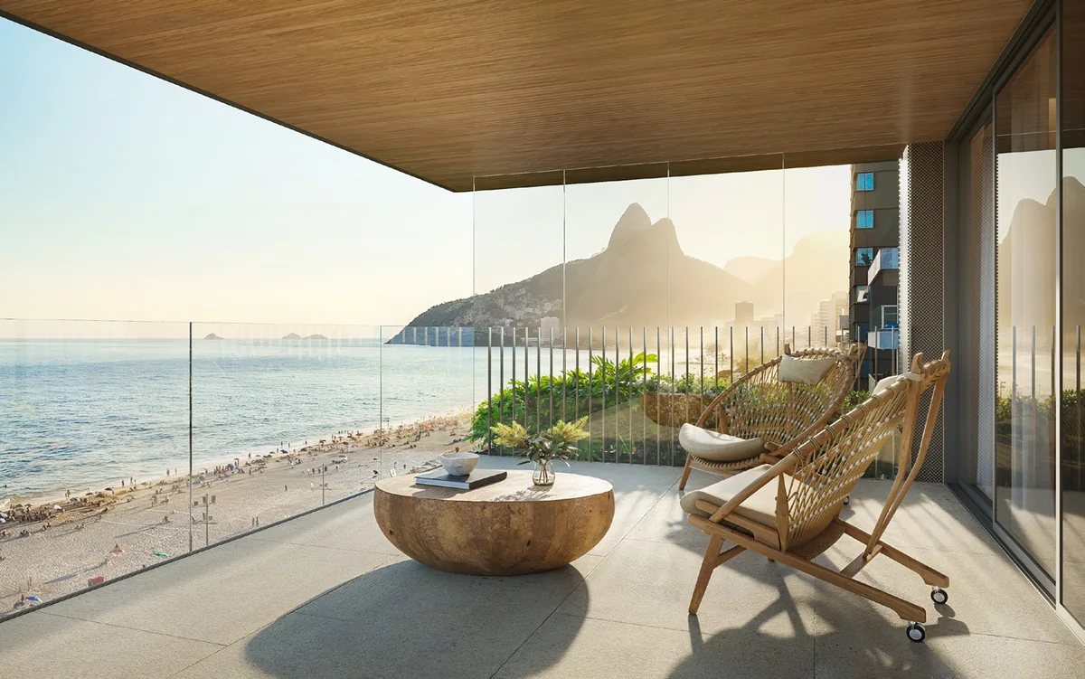 Varanda do VIE Vieira Souto 432 com vista para a Praia de Ipanema
