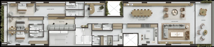 Planta dos apartamentos de 411 m²