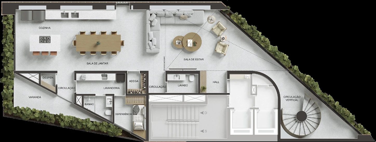 Planta Apartamento Triplex 1001 · 1º pavimento do VIE Vieira Souto 432 — 490 m²