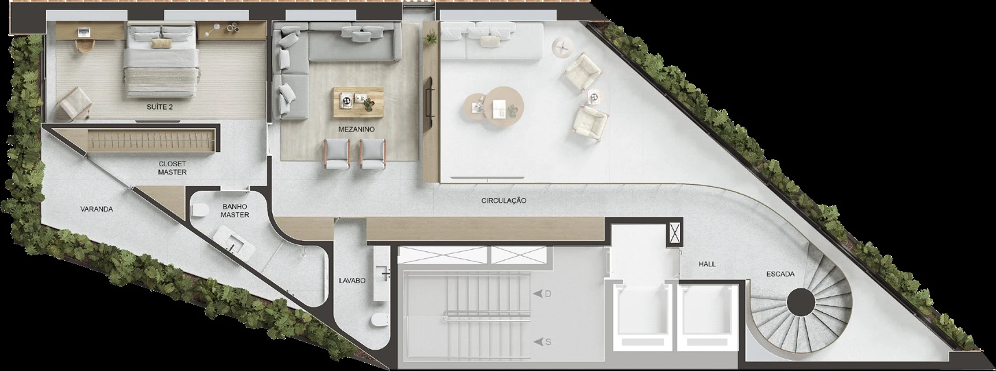 Planta Apartamento Triplex 1001 · 2º pavimento do VIE Vieira Souto 432 — 490 m²