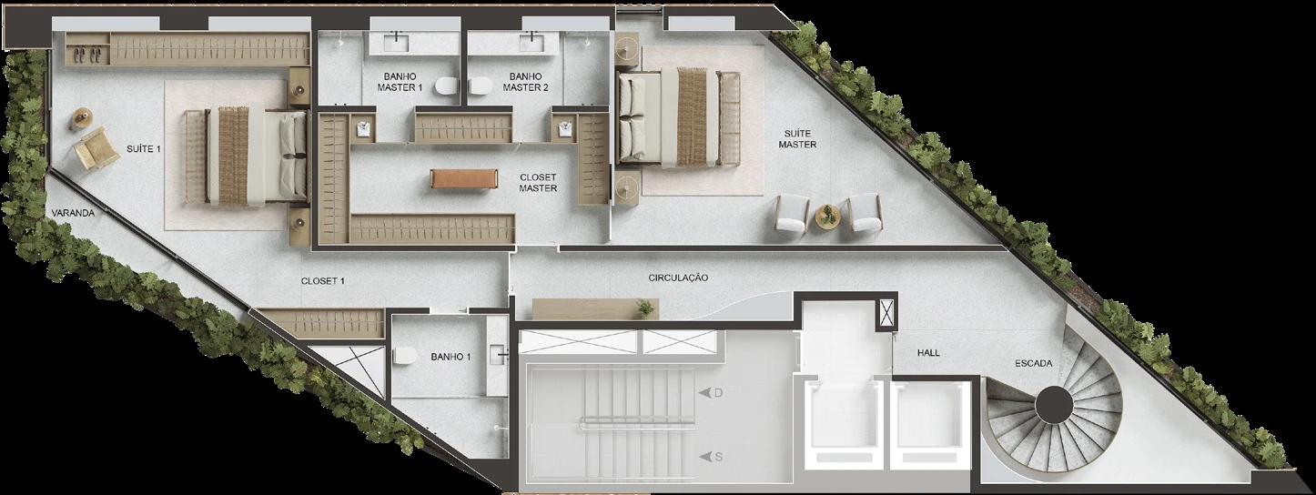 Planta Apartamento Triplex 1001 · 3º pavimento do VIE Vieira Souto 432 — 490 m²
