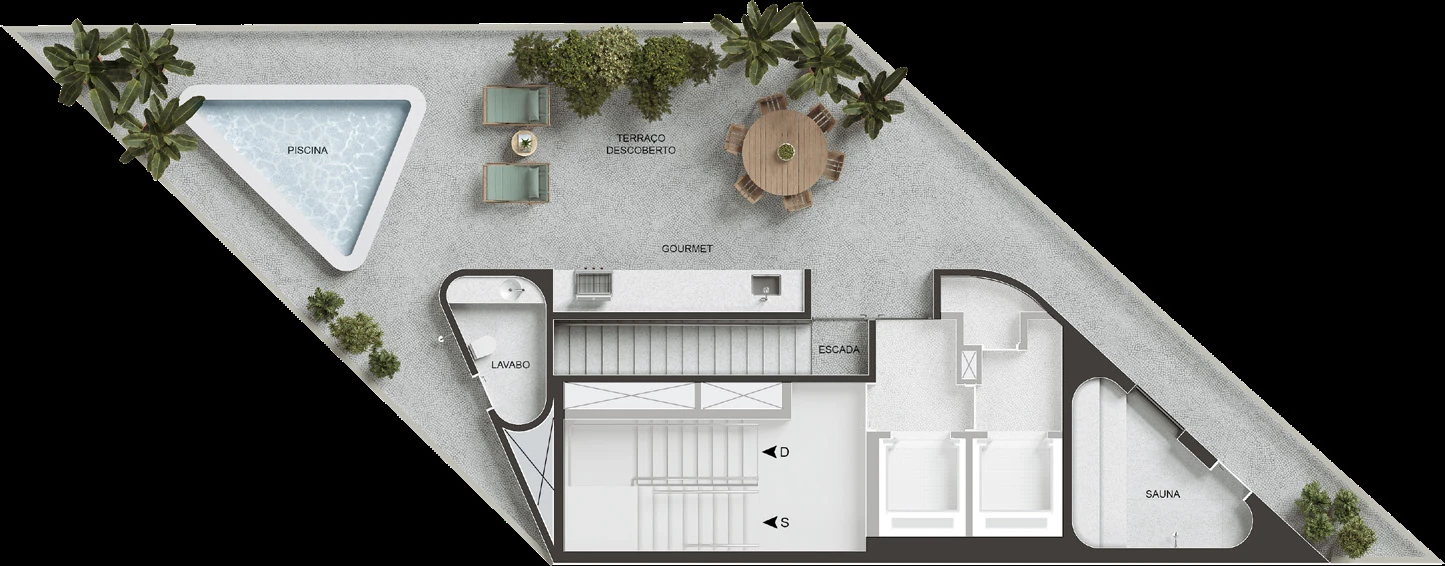 Planta Cobertura Triplex 1101 · 3º pavimento do VIE Vieira Souto 432 — 407 m²