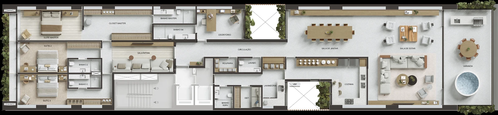 Planta Penthouse 801 do VIE Vieira Souto 432 — 411 m²