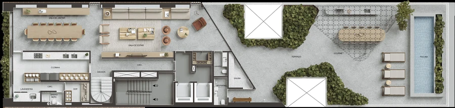 Planta do primeiro pavimento do Duplex 901